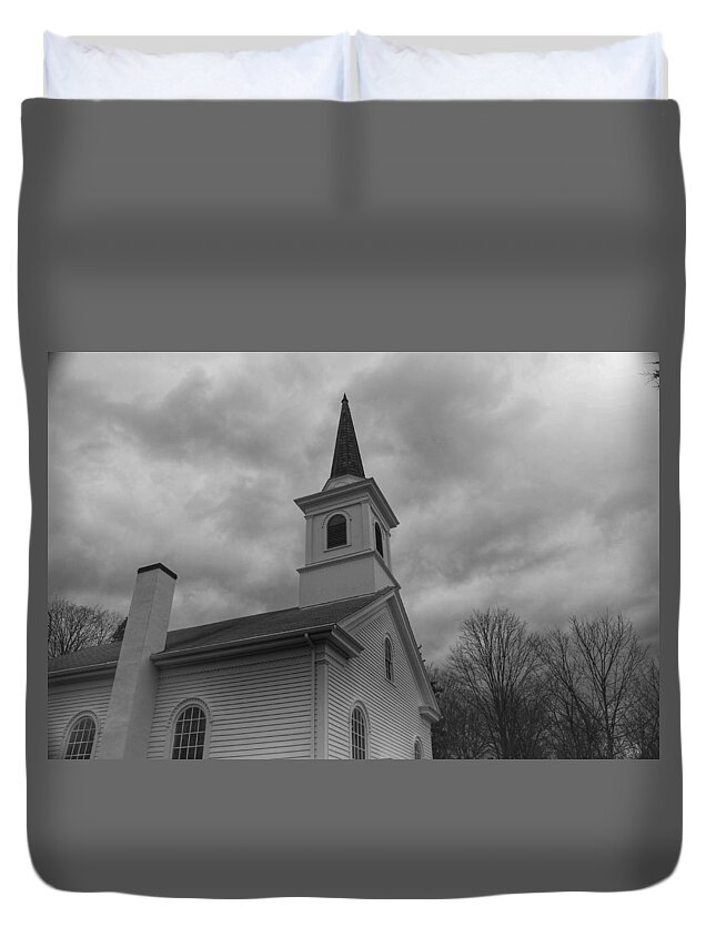 Waterloo Village Duvet Cover featuring the photograph Waterloo United Methodist Church - Detail by Christopher Lotito