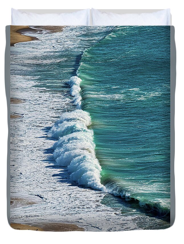 Portugal Duvet Cover featuring the photograph Waves at Nazare Beach - Portugal by Stuart Litoff