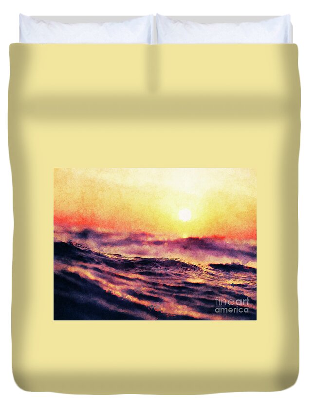 Macro Duvet Cover featuring the digital art Waves At Sunrise by Phil Perkins