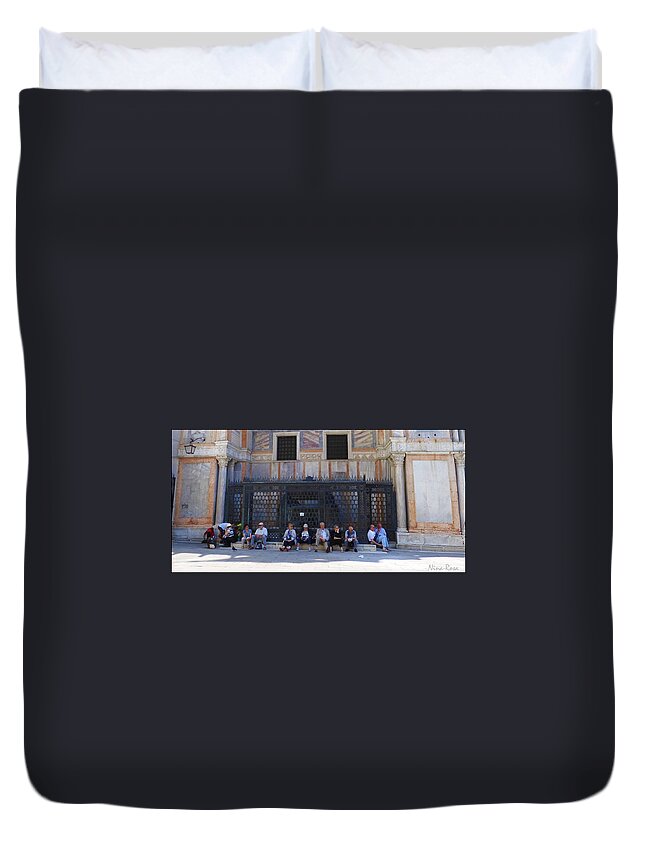 Water Duvet Cover featuring the photograph Weary Walkers - Venice by Nina-Rosa Dudy