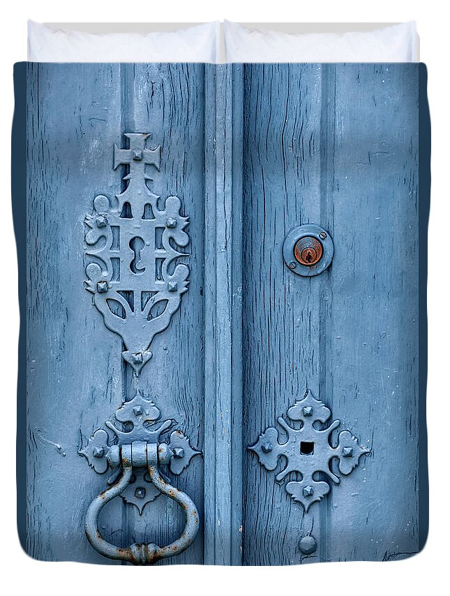 Templar Duvet Cover featuring the photograph Weathered Blue Door Lock by David Letts