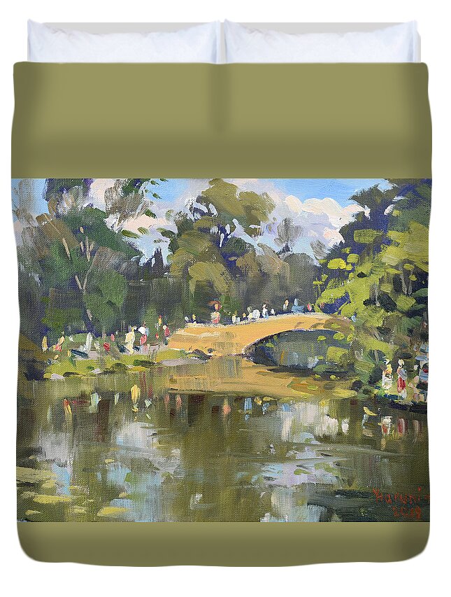 Park Duvet Cover featuring the painting Wedding Party in Hyde Park by Ylli Haruni