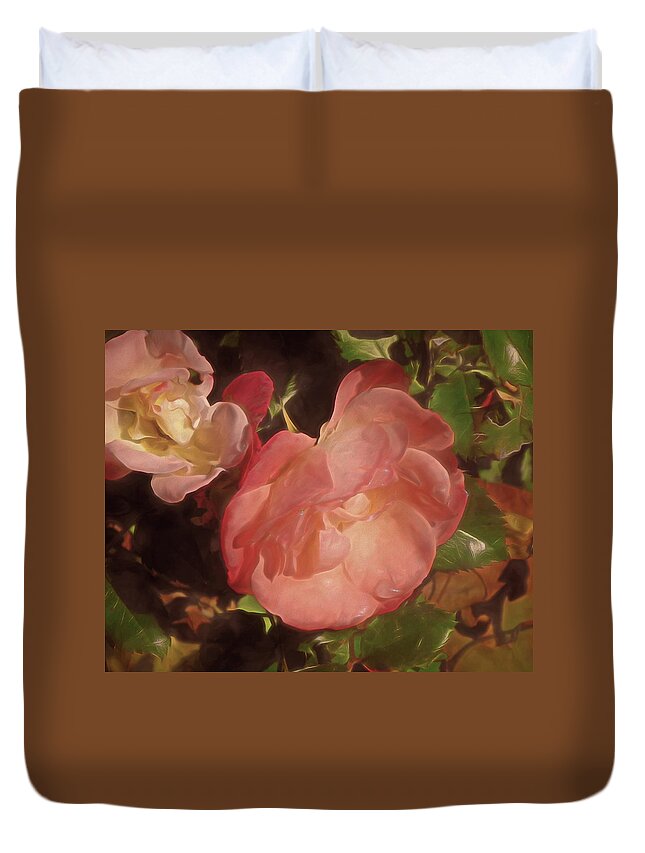 Rose Duvet Cover featuring the mixed media Weeping Rose by Lynda Lehmann