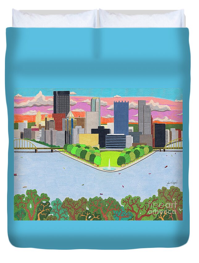 Landscape Duvet Cover featuring the drawing West End Overlook by John Wiegand