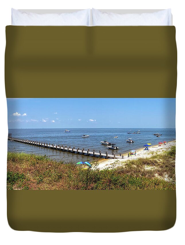 Ship Island Duvet Cover featuring the photograph West Ship Island Shoreline by Susan Rissi Tregoning