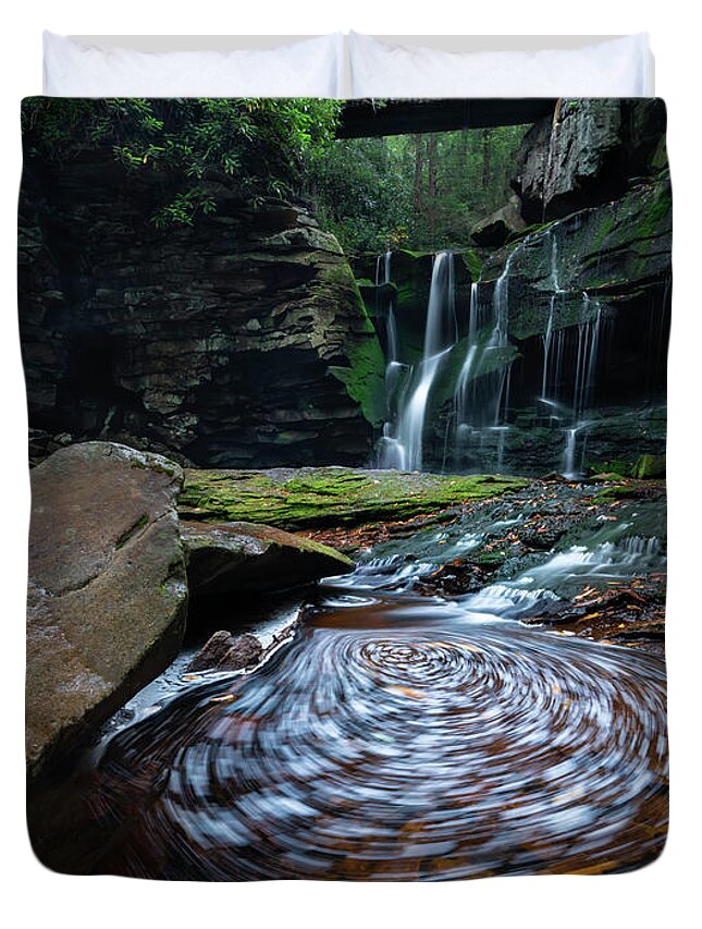 Blackwater Falls Duvet Cover featuring the photograph West Virginia Water Magic by Larry Marshall