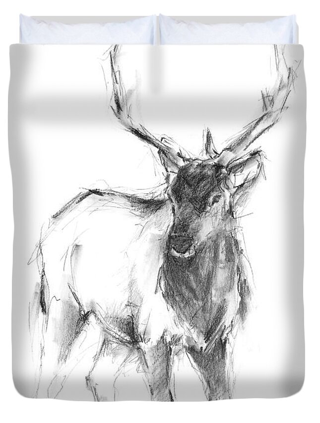 Western+moose Duvet Cover featuring the painting Western Animal Sketch II by Ethan Harper