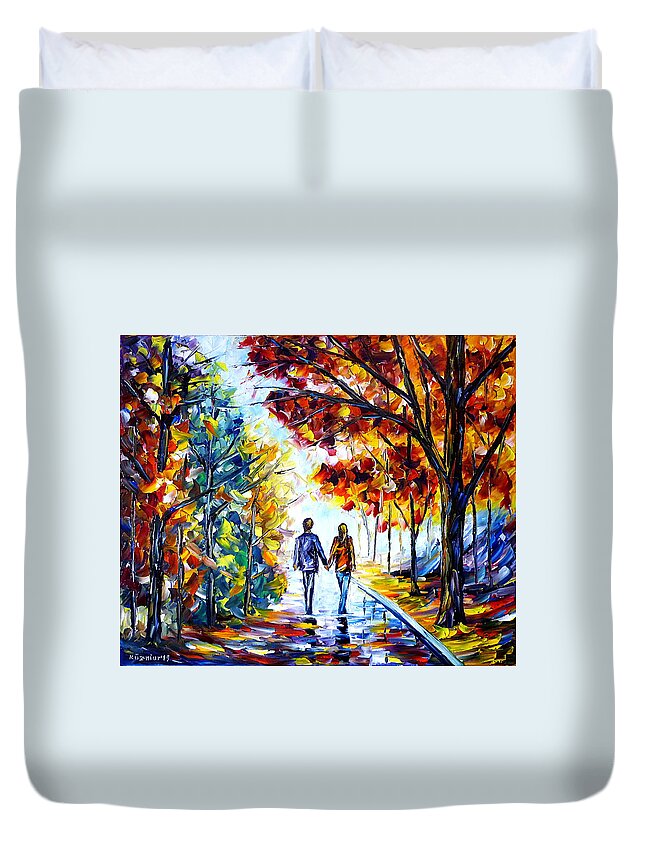 Beautiful Autumn Duvet Cover featuring the painting Wet Autumn Day by Mirek Kuzniar