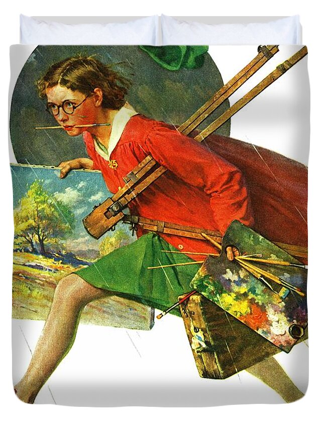 Artists Duvet Cover featuring the painting wet Paint by Norman Rockwell