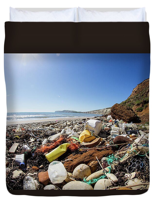 Environmental Damage Duvet Cover featuring the photograph What Waste by S0ulsurfing - Jason Swain
