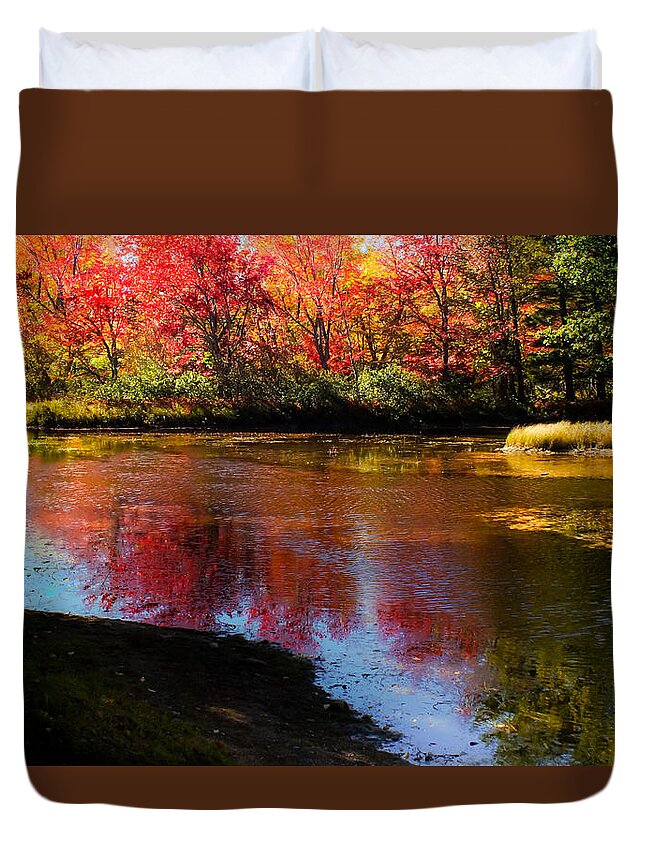 Maine Waterscapes Duvet Cover featuring the photograph When Autumn Flows by Karen Wiles