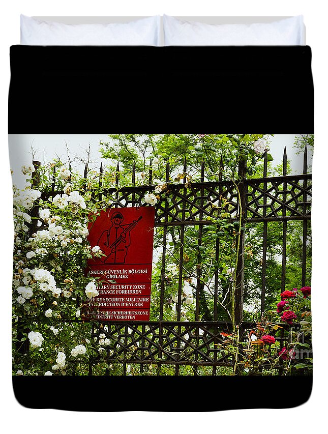 Fences Duvet Cover featuring the photograph When the roses won the war by Yavor Mihaylov