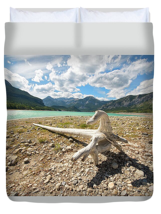Mountain Duvet Cover featuring the photograph Where Mountain and Lake Meet by Denise LeBleu