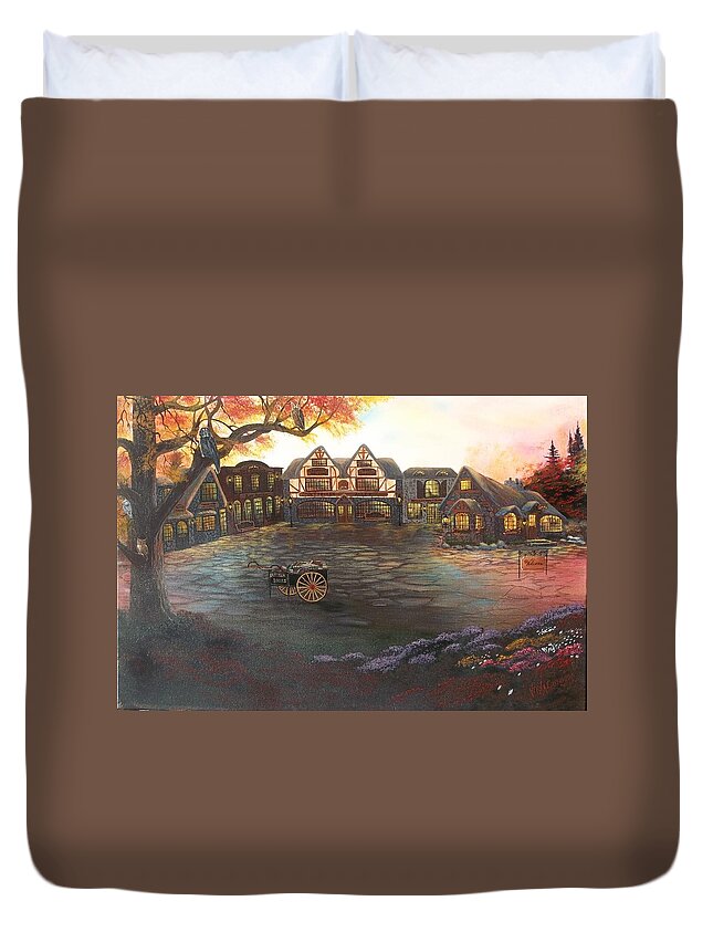 Storyteller Alley Duvet Cover featuring the painting Where Stories Are Told by Verna Coy