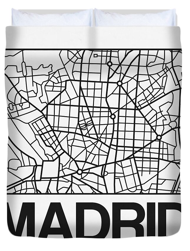  Duvet Cover featuring the digital art White Map of Madrid by Naxart Studio