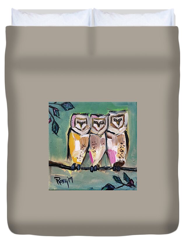 Owls Duvet Cover featuring the painting White Owls by Roxy Rich