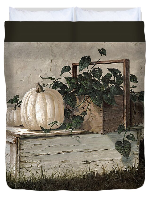 Michael Humphries Duvet Cover featuring the painting White Pumpkins by Michael Humphries