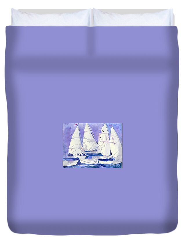 Sailboats Duvet Cover featuring the painting White Sails by Midge Pippel