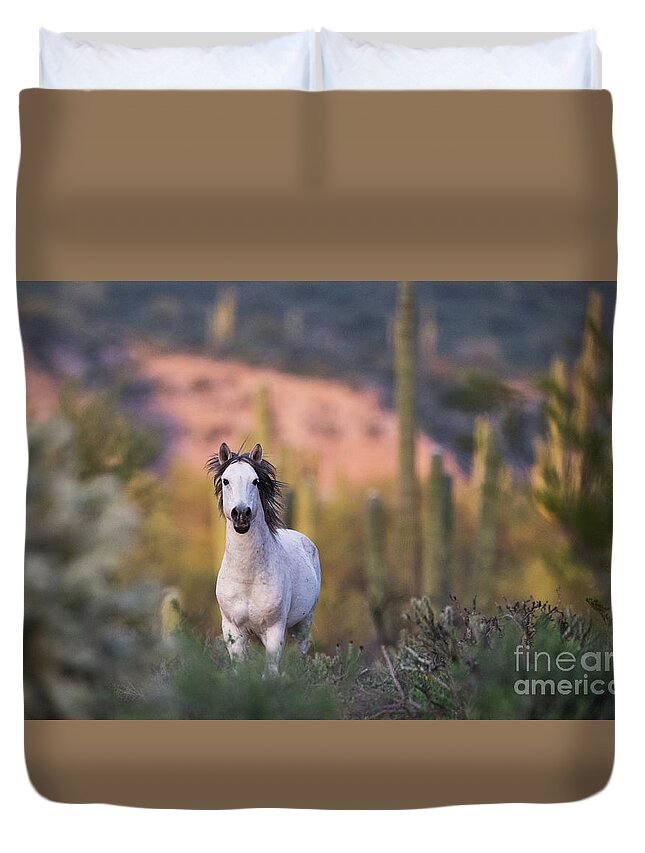 Stallion Duvet Cover featuring the photograph White Stallion by Shannon Hastings