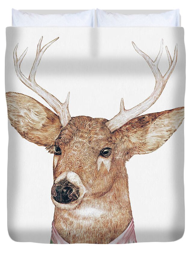 Deer Duvet Cover featuring the painting White-Tailed Deer by Animal Crew