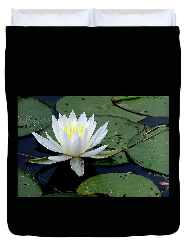 Photography Duvet Cover featuring the photograph White Water Lilly by Jeffrey PERKINS