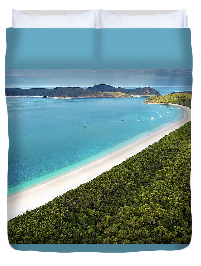 Sailboat Duvet Cover featuring the photograph Whitehaven Beach by Kieran Stone