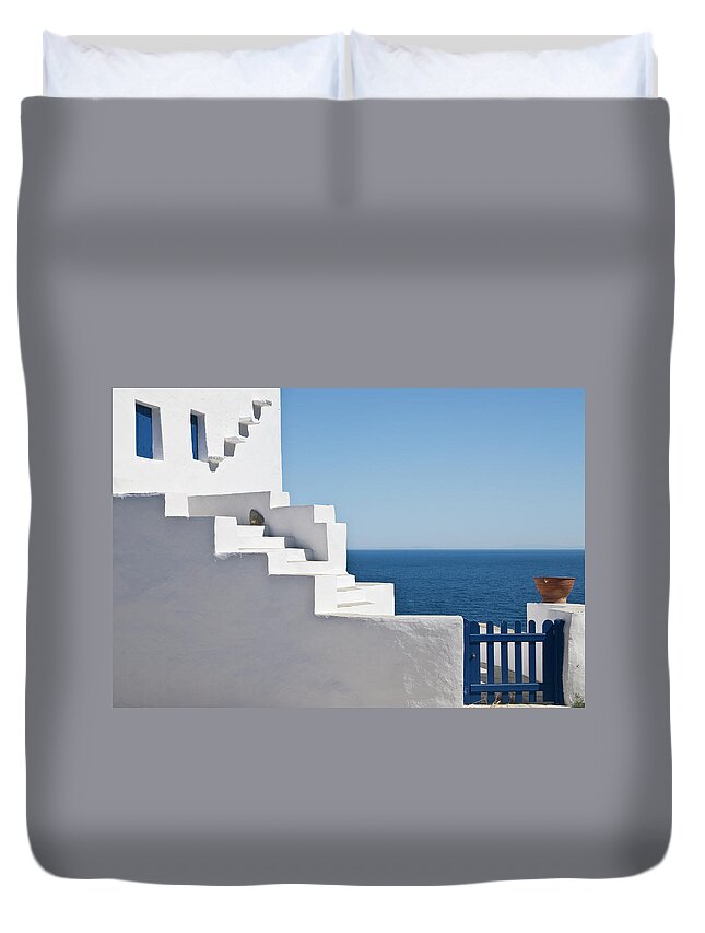 Tranquility Duvet Cover featuring the photograph Whitewashed House In Greece by Jpkimages
