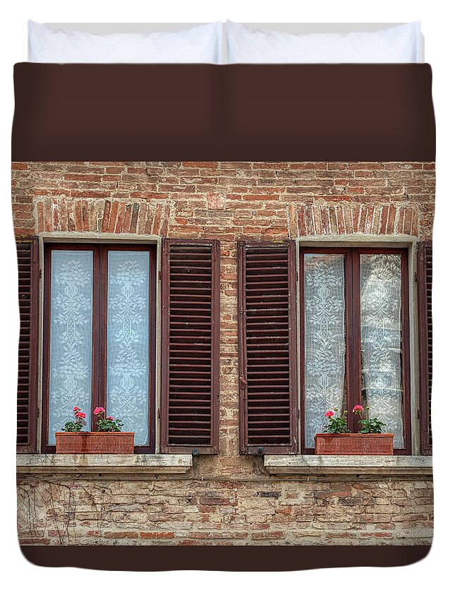 Tuscany Duvet Cover featuring the photograph Window Flowers of Tuscany by David Letts
