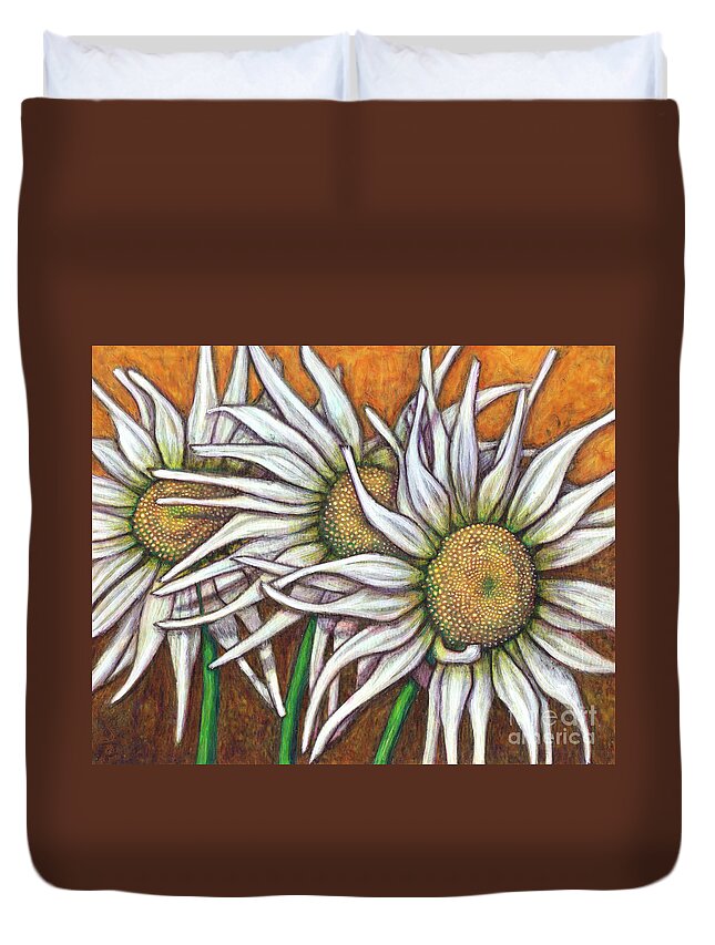 Daisy Duvet Cover featuring the painting Wild Daisy Trio by Amy E Fraser
