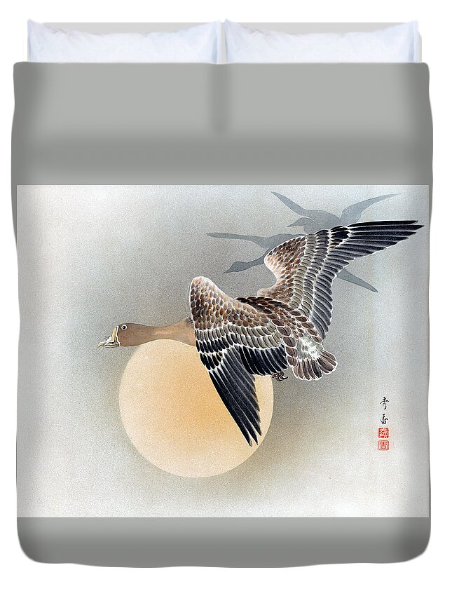 Shuko Duvet Cover featuring the painting Wild Geese by Shuko