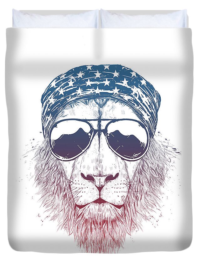 Lion Duvet Cover featuring the drawing Wild lion II by Balazs Solti