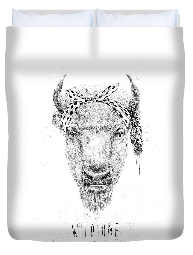 Bull Duvet Cover featuring the mixed media Wild one by Balazs Solti