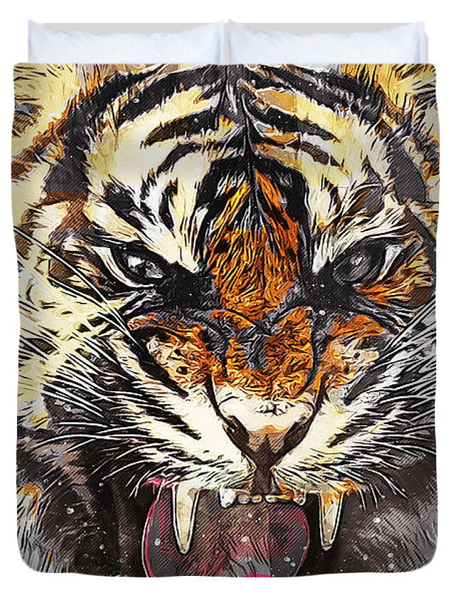 Wild Tiger Duvet Cover featuring the painting Wild Tiger - 21 by AM FineArtPrints