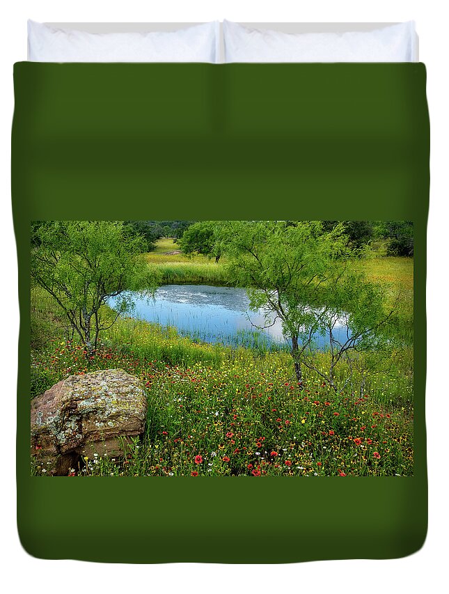 Texas Wildflowers Duvet Cover featuring the photograph Wildflower Pond by Johnny Boyd