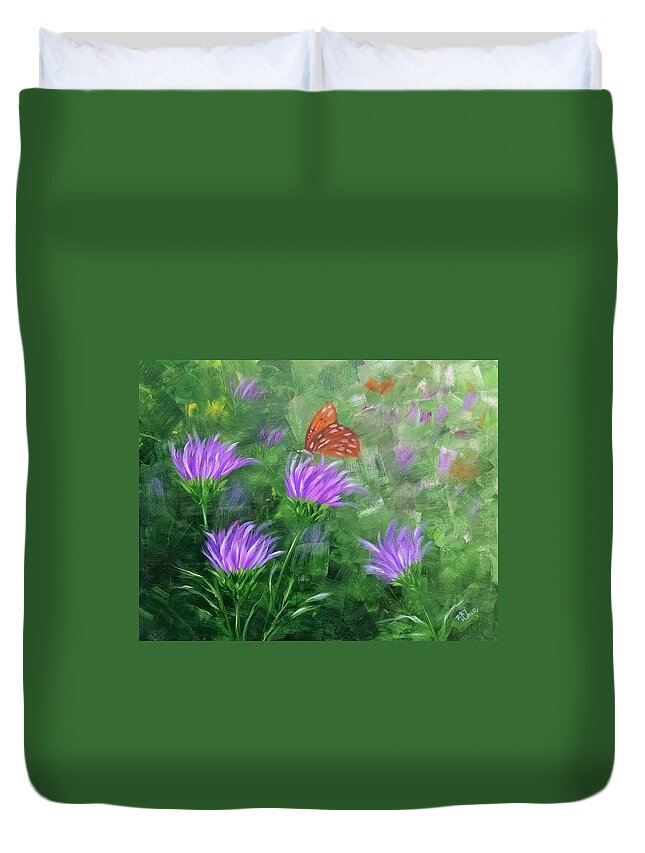 Wildflowers Duvet Cover featuring the painting Wildflowers and a Butterfly by Helian Cornwell