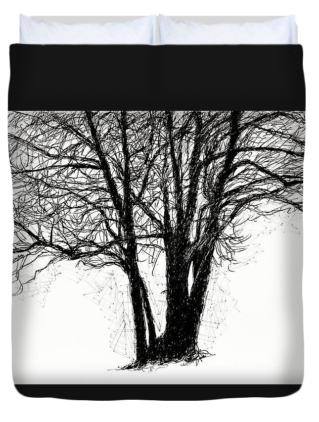 Willow Tree In Early Spring Duvet Cover featuring the drawing Willow Tree by Hans Egil Saele