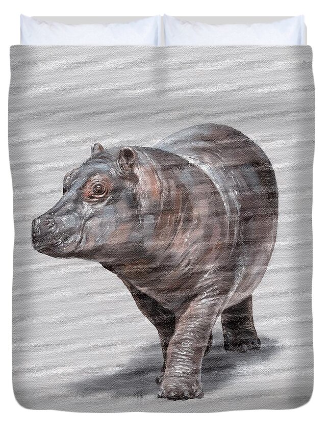 Hippo Duvet Cover featuring the painting Wilma by Rachel Stribbling