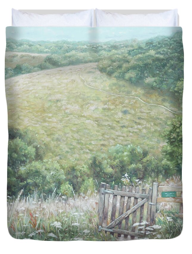 Hill Duvet Cover featuring the painting Winchester Hill area in Hampshire during summer by Martin Davey