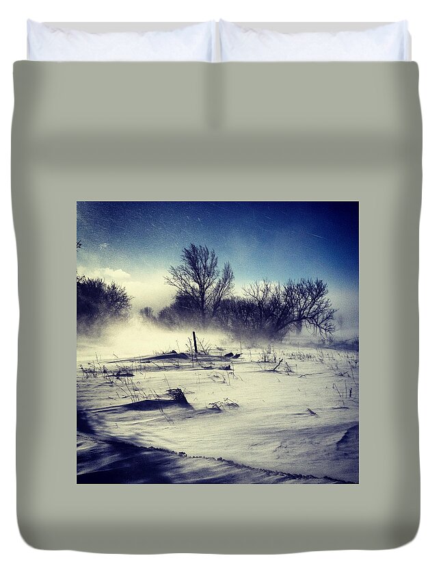 Tranquility Duvet Cover featuring the photograph Wind Blowing Snow Across A Field by Danielle Donders