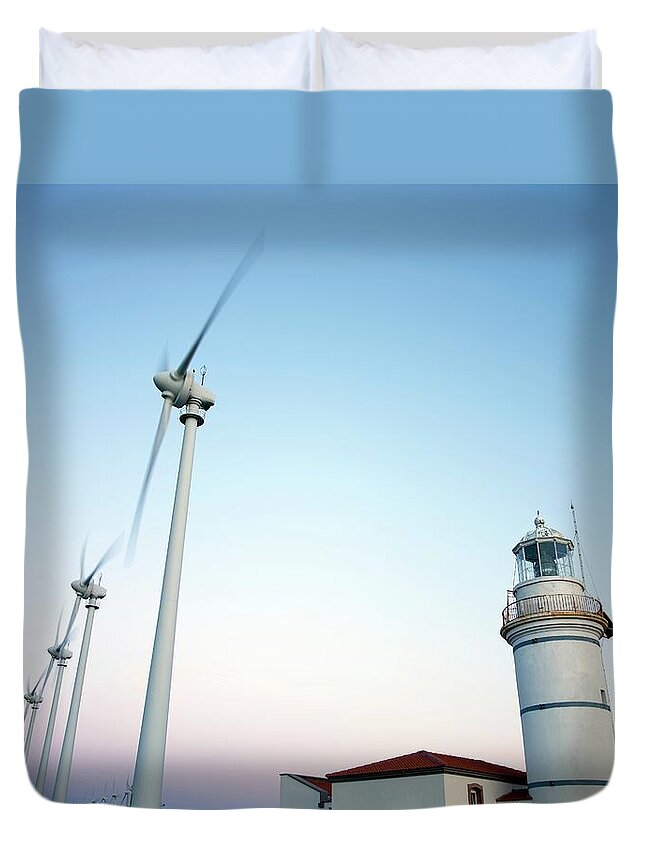 Sport Rowing Duvet Cover featuring the photograph Wind Turbines by Jazzirt