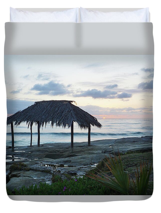 Windansea Duvet Cover featuring the photograph Windansea Surf Hut Sunset 03 by Richard A Brown