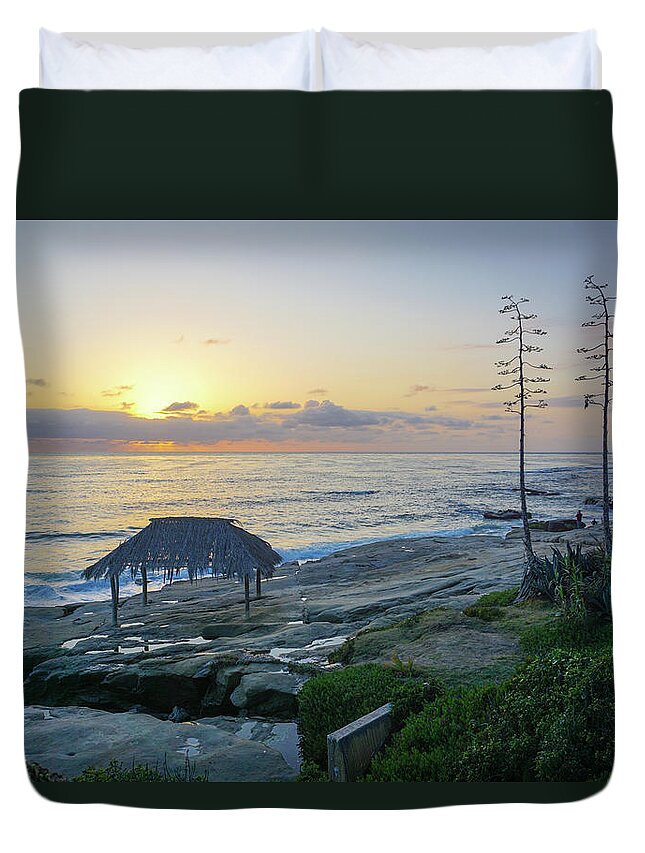 Windansea Duvet Cover featuring the photograph Windansea Surf Hut Sunset 04 by Richard A Brown