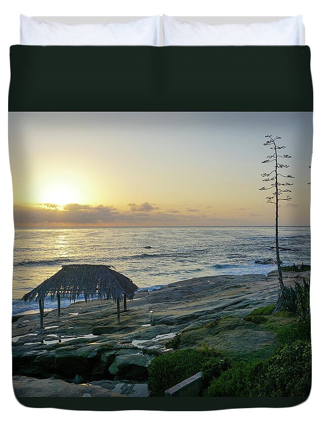Windansea Duvet Cover featuring the photograph Windansea Surf Hut Sunset 05 by Richard A Brown