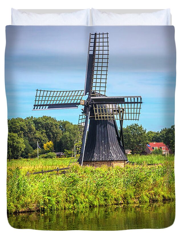 Barns Duvet Cover featuring the photograph Windmill in the Morning by Debra and Dave Vanderlaan