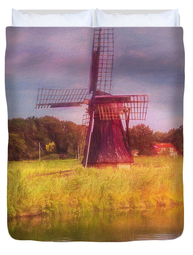 Barns Duvet Cover featuring the photograph Windmill in the Morning Painting by Debra and Dave Vanderlaan