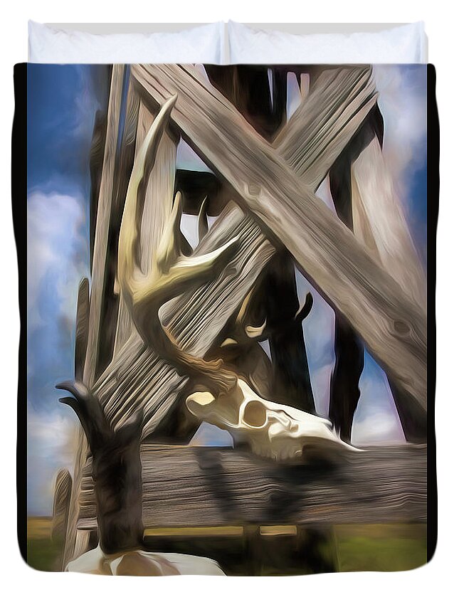 Kansas Duvet Cover featuring the photograph Windmill with skulls 01 by Rob Graham