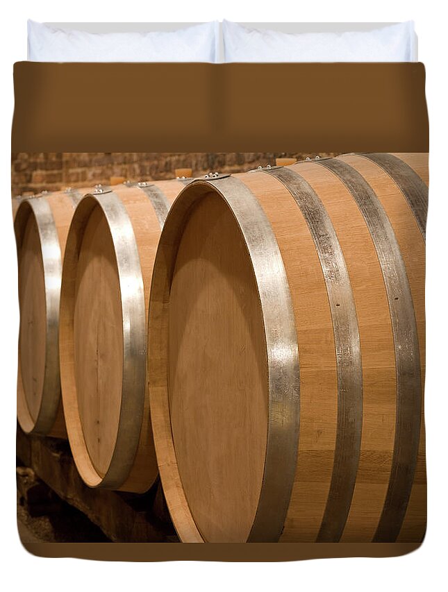 Alcohol Duvet Cover featuring the photograph Wine Barrels by Szaffy