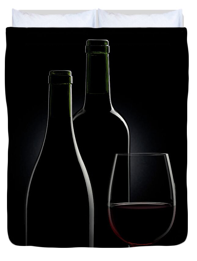 Black Color Duvet Cover featuring the photograph Wine Still Life by Markswallow