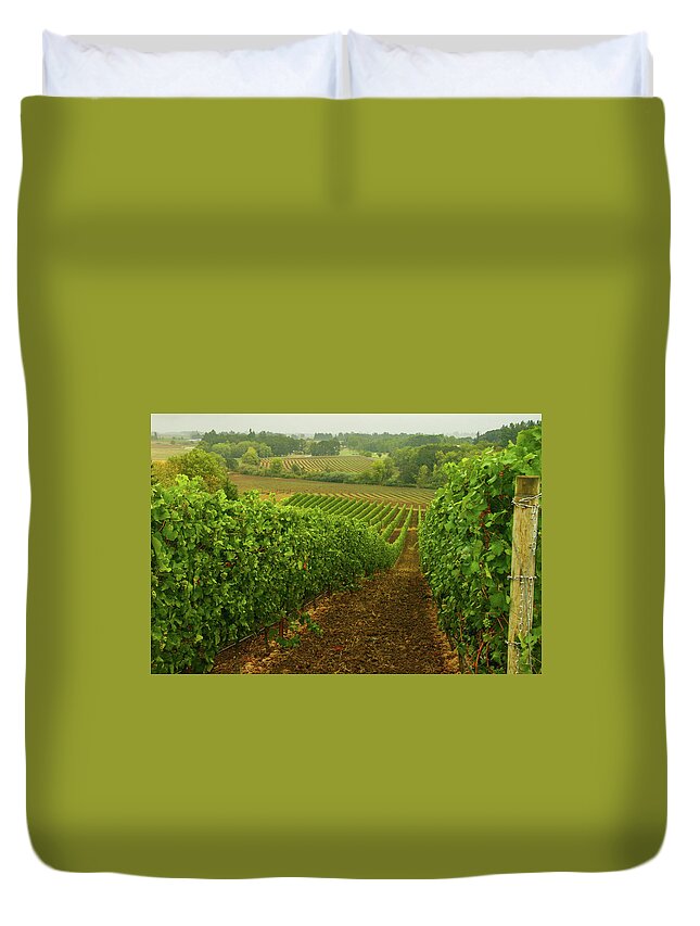 Vineyard Duvet Cover featuring the photograph Drink Up The Sights Of This Bucolic Spring Vineyard by Leslie Struxness