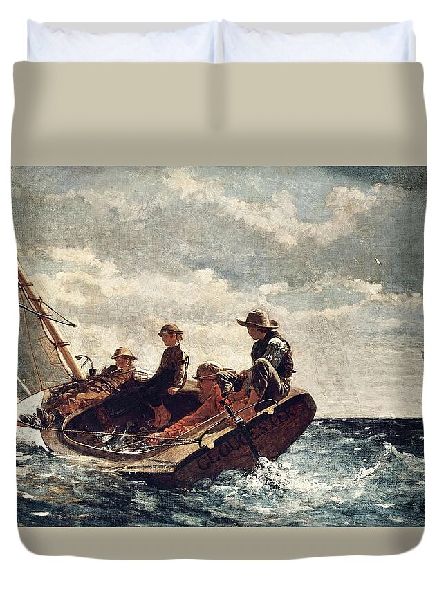 Painting Duvet Cover featuring the painting Winslow Homer Breezing Up -A Fair Wind-. Date/Period 1873 - 1876. Painting. by Winslow Homer